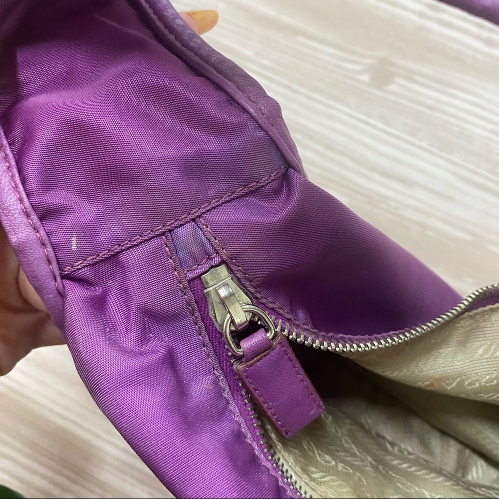 100% Authentic Prada purple nylon baguette mini bag purse designer luxury - Picture 15 of 16